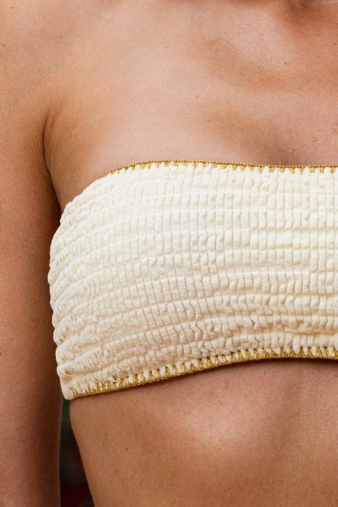 Luli Fama White Sands Luxe Stitch Free Form Bandeau Top